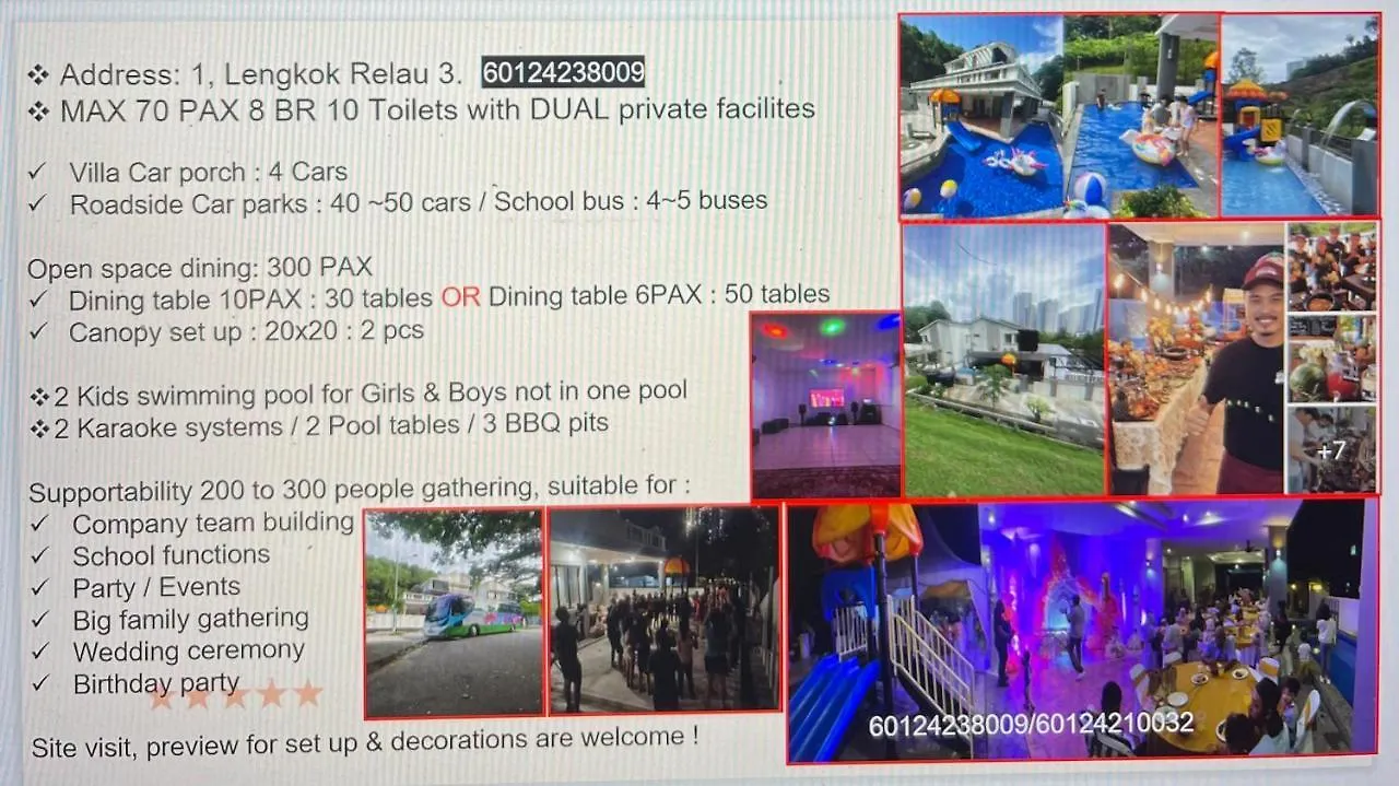 30Pax 5Br Villa Kids Swimming Pool, Ktv, Bbq Near Spice Arena Penang 9800 Sqft 峇六拜